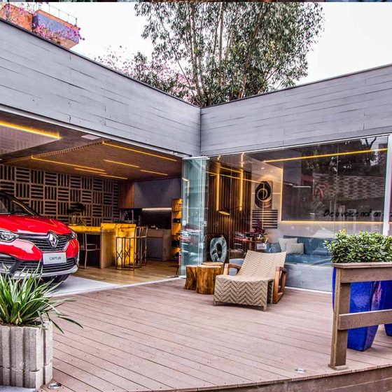 Garagem design com deck madeira plástica